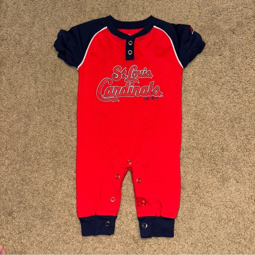 Majestic St Louis Cardinals Red and Navy Baby Outfit, size 3-6 months